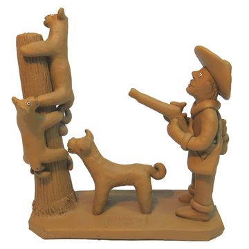Handicraft Cat hunter figurine in clay | TheFOB The Finest of Brazil