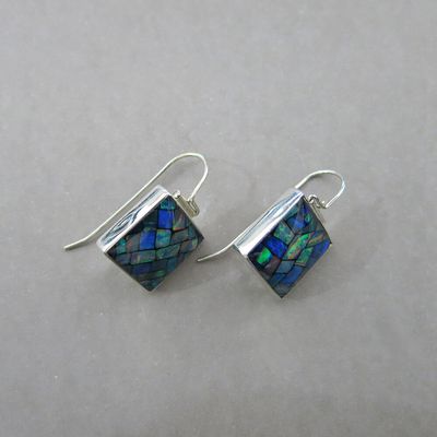 Square Blue Mosaic Opal and Silver Earrings - THEFOB