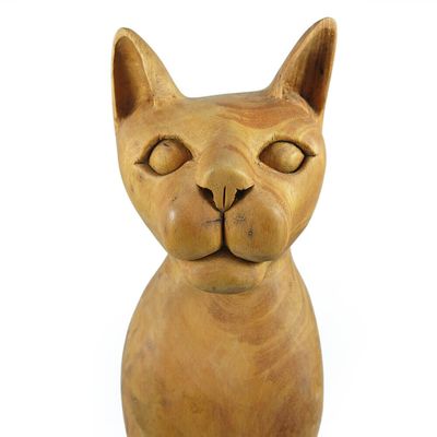 Large Hand Carved Beautiful Set of 3 Wood Brown Cats Pet Lover Find